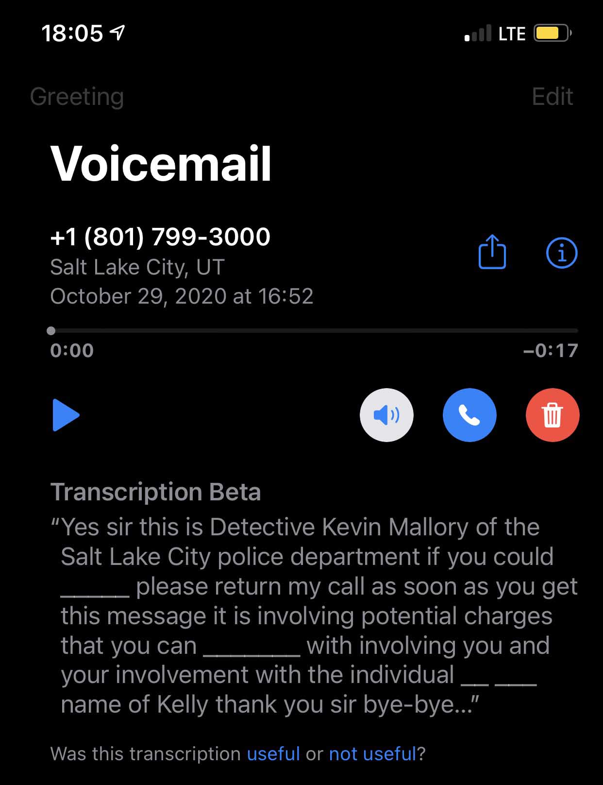 Extortion Scam Voicemail